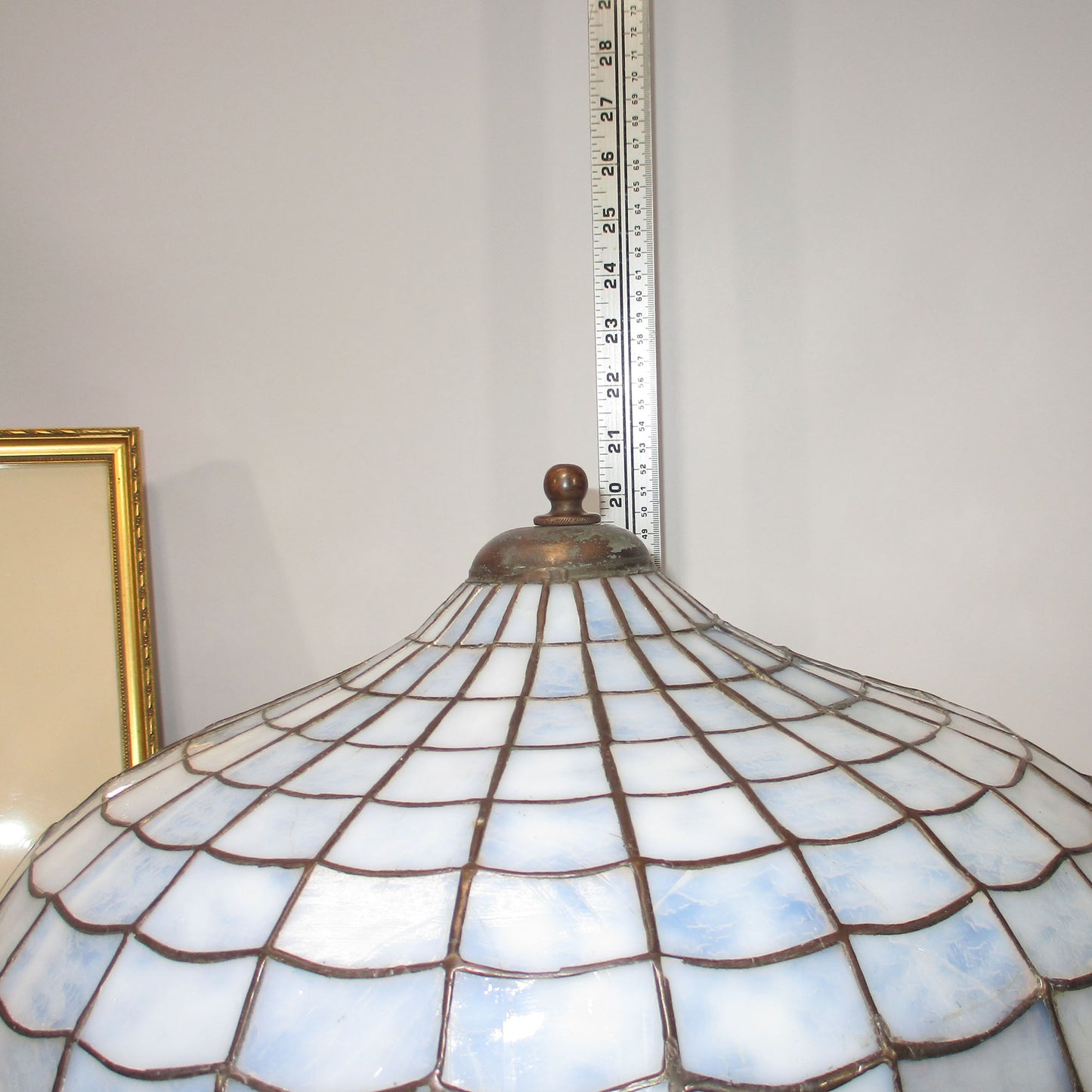 Signed D.L. Neuhauser, Chicago Solid Brass Lamp Base with Leaded Slag Glass Shade. PG 31