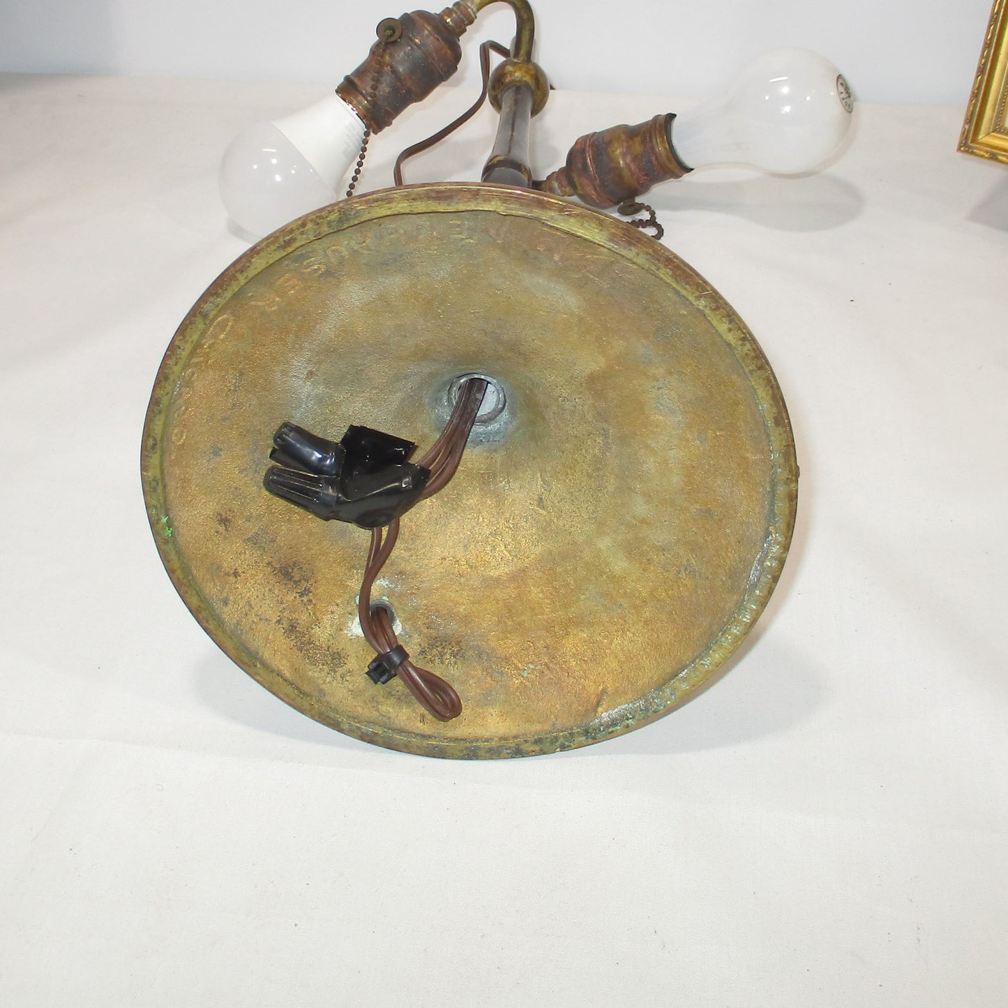 Signed D.L. Neuhauser, Chicago Solid Brass Lamp Base with Leaded Slag Glass Shade. PG 31