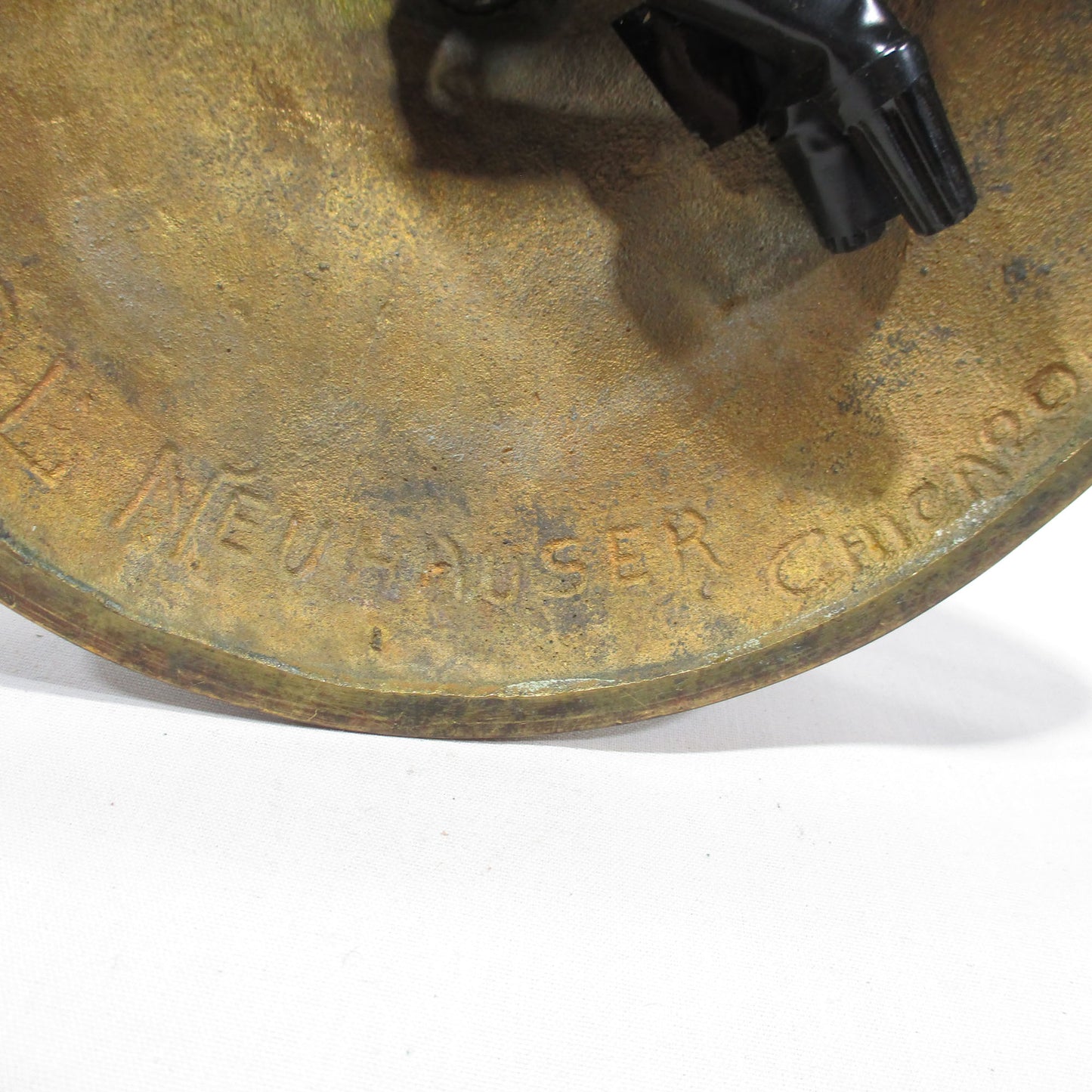 Signed D.L. Neuhauser, Chicago Solid Brass Lamp Base with Leaded Slag Glass Shade. PG 31