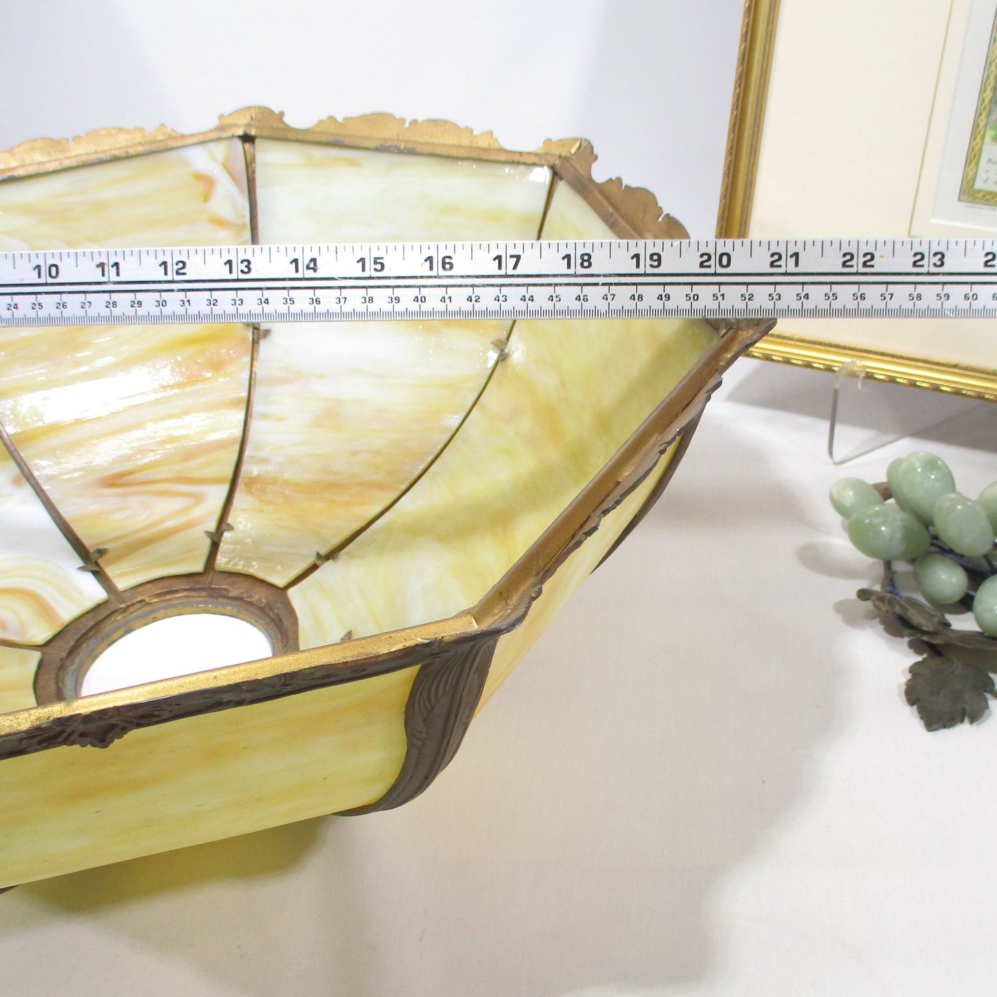 Bent Panel Slag Glass Double Light Miller Lamp 1920's Large 20" Shade