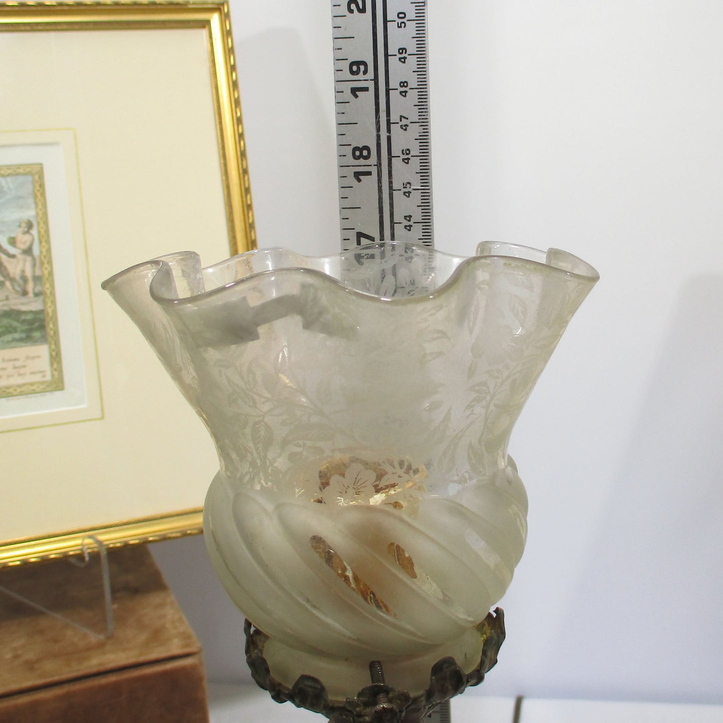 Victorian Bronze and Acid Etched Swirl Art Glass Torchiere Lamp