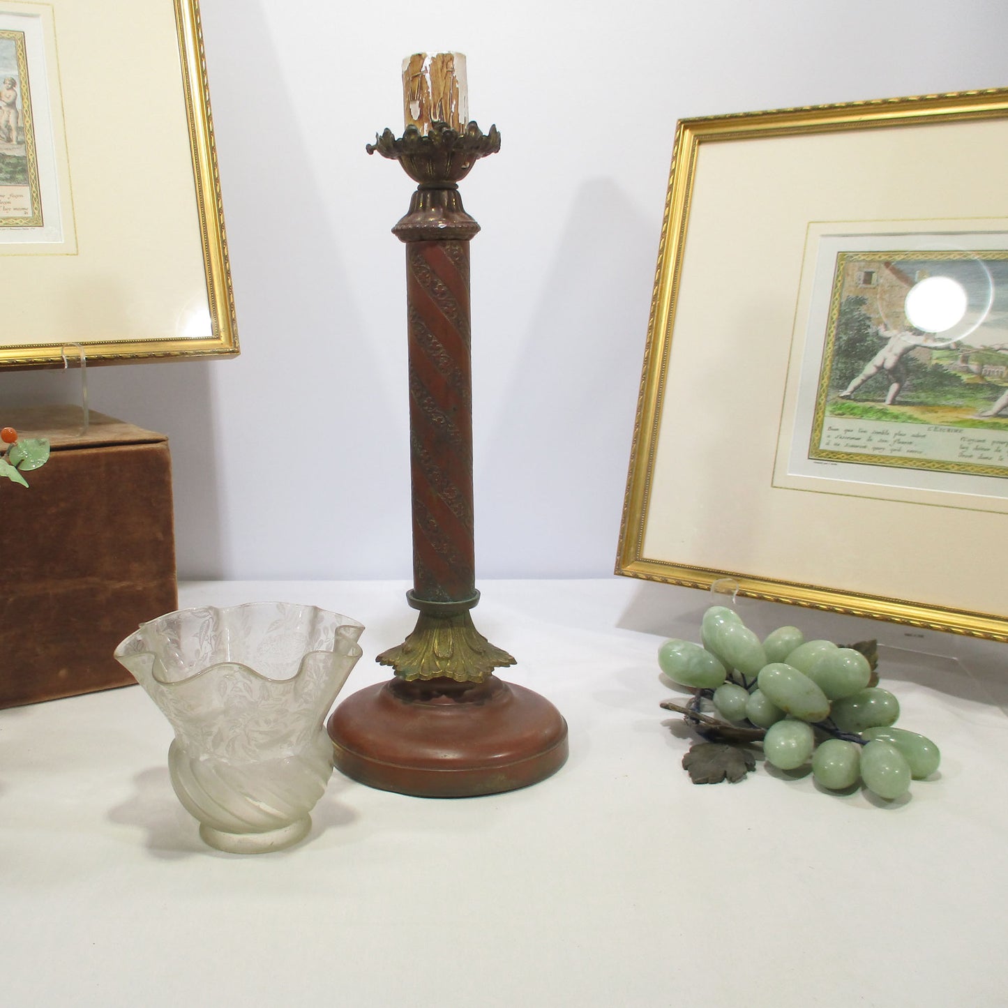 Victorian Bronze and Acid Etched Swirl Art Glass Torchiere Lamp