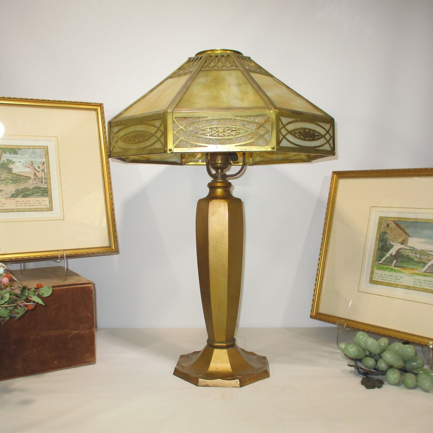 Bradley & Hubbard Slag Glass Craftsman Era Brass Lamp