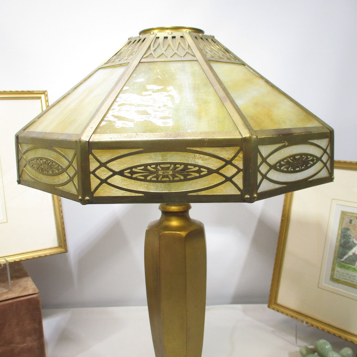 Bradley & Hubbard Slag Glass Craftsman Era Brass Lamp