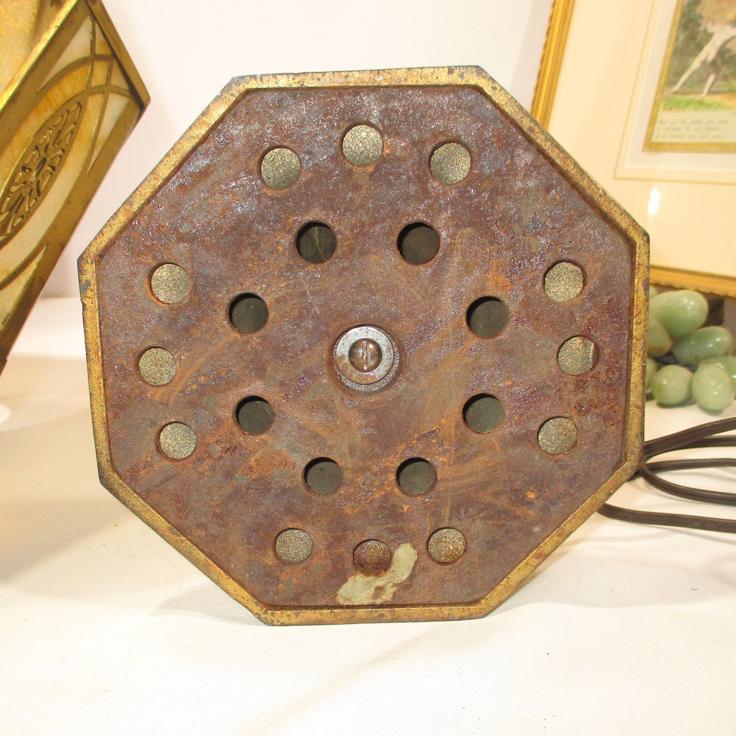 Bradley & Hubbard Slag Glass Craftsman Era Brass Lamp