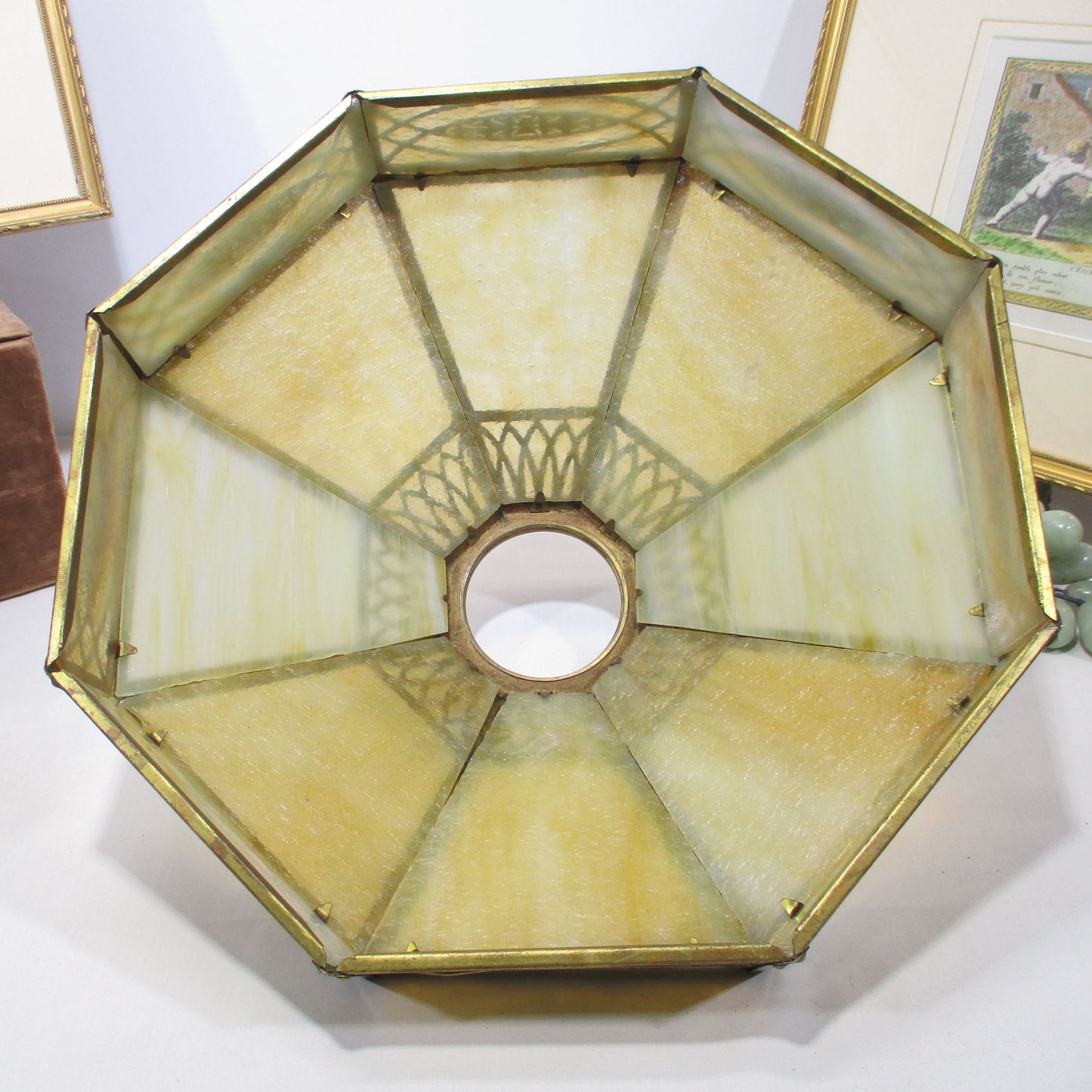 Bradley & Hubbard Slag Glass Craftsman Era Brass Lamp