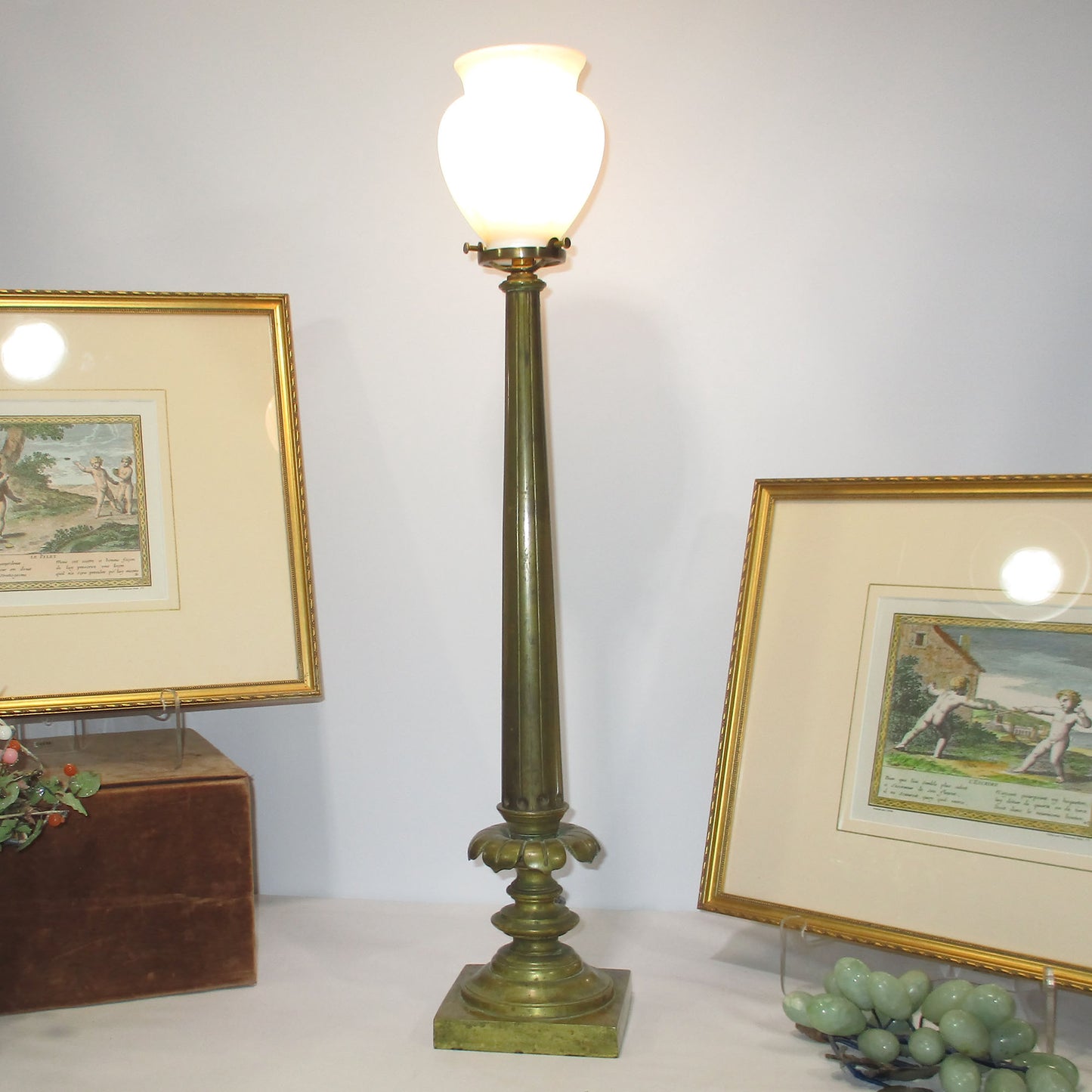 Early Bronze & Cameo Glass Torchiere Lamp Electrified