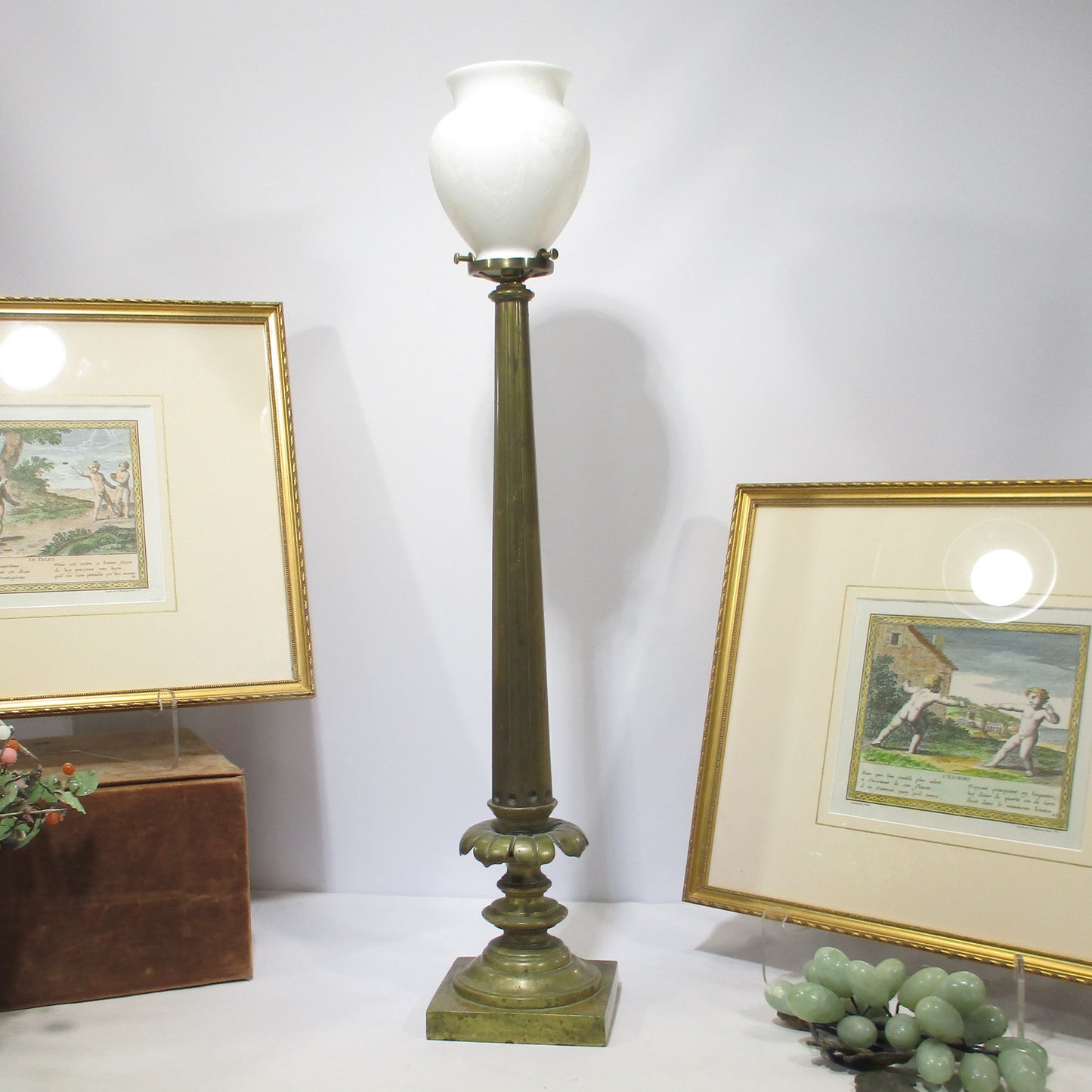 Early Bronze & Cameo Glass Torchiere Lamp Electrified