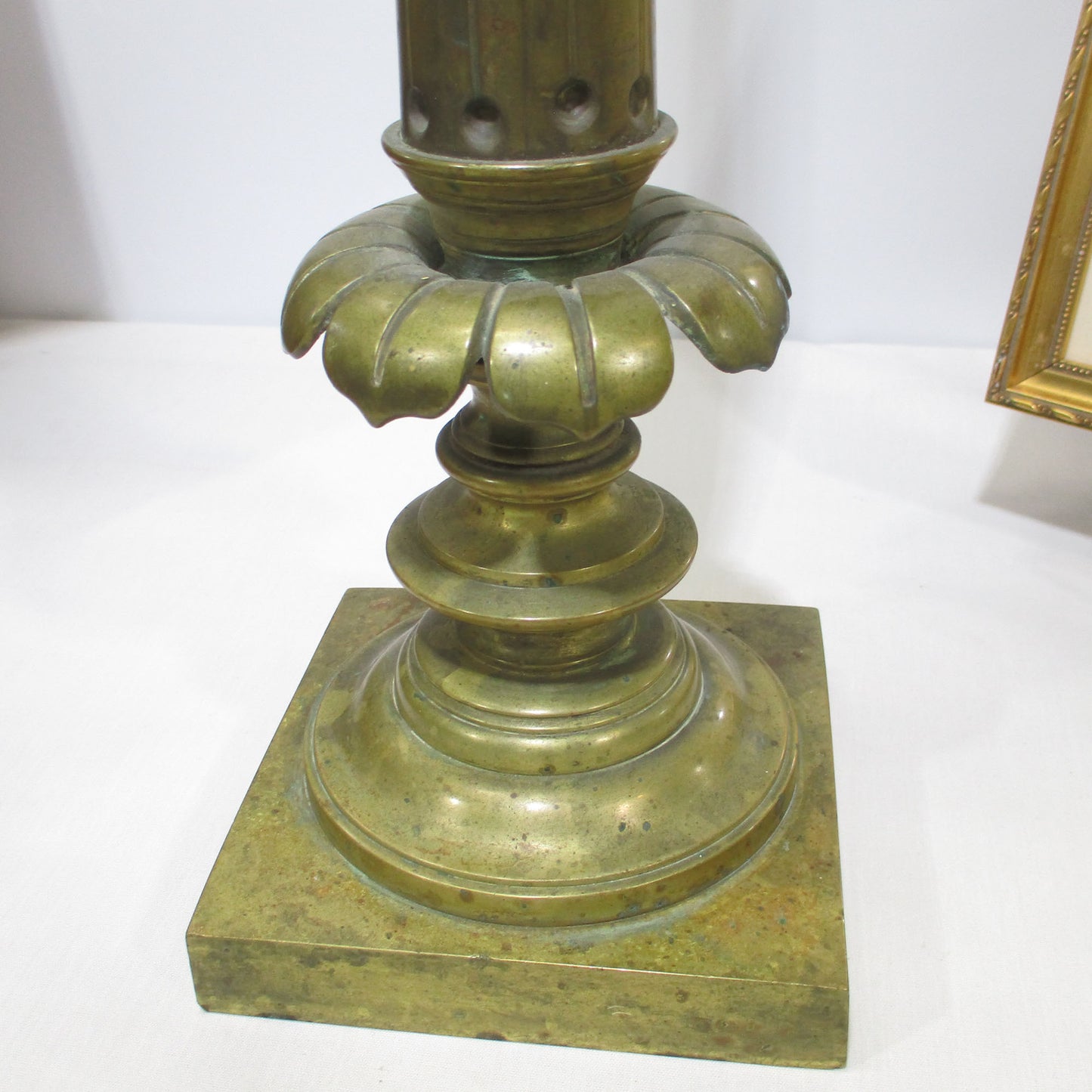Early Bronze & Cameo Glass Torchiere Lamp Electrified