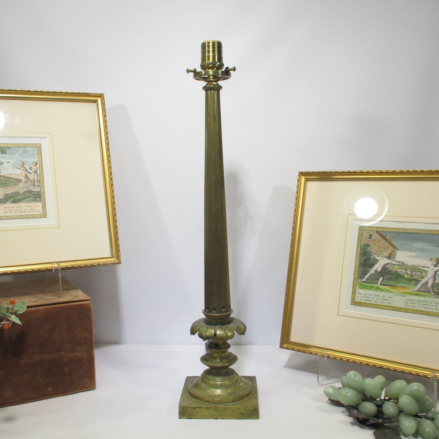Early Bronze & Cameo Glass Torchiere Lamp Electrified