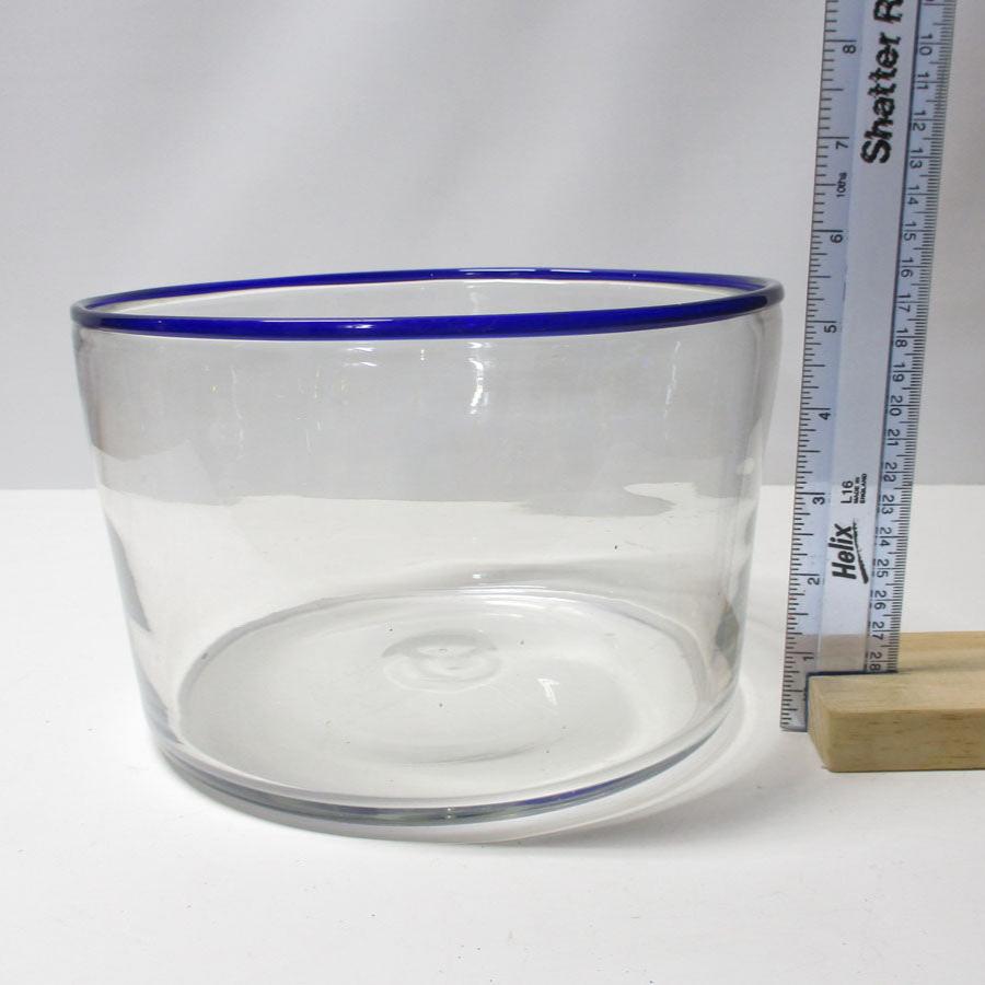 Americana Pittsburgh Glass Blue Applied Rim Pontil Bowl 19th Century Large 8 1/2" Diameter