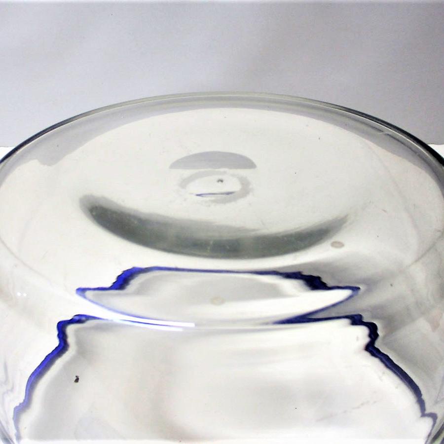 Americana Pittsburgh Glass Blue Applied Rim Pontil Bowl 19th Century Large 8 1/2" Diameter