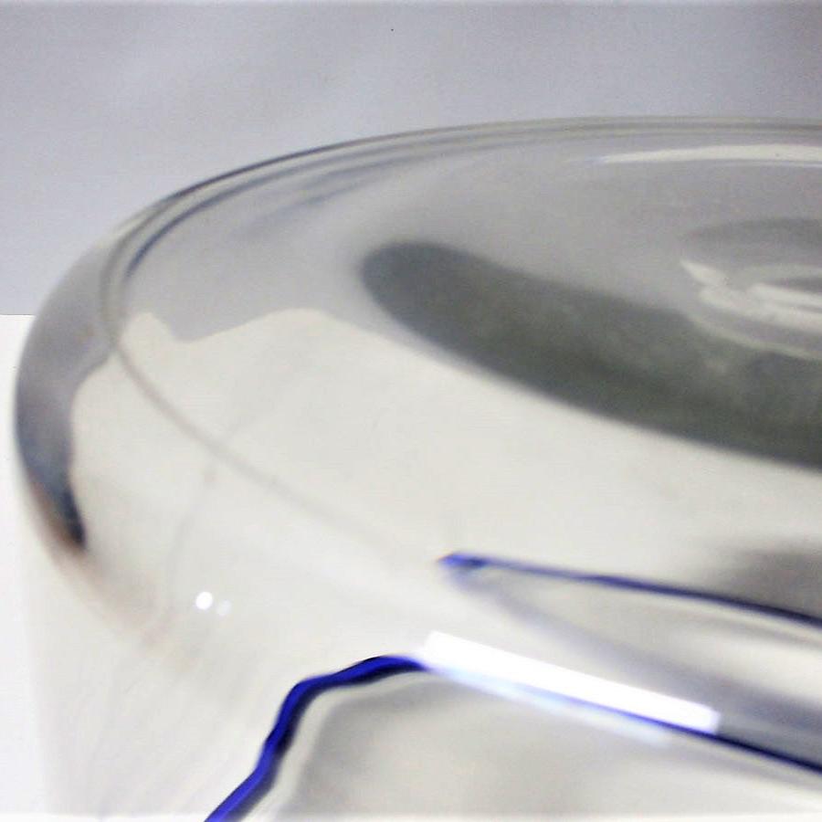 Americana Pittsburgh Glass Blue Applied Rim Pontil Bowl 19th Century Large 8 1/2" Diameter