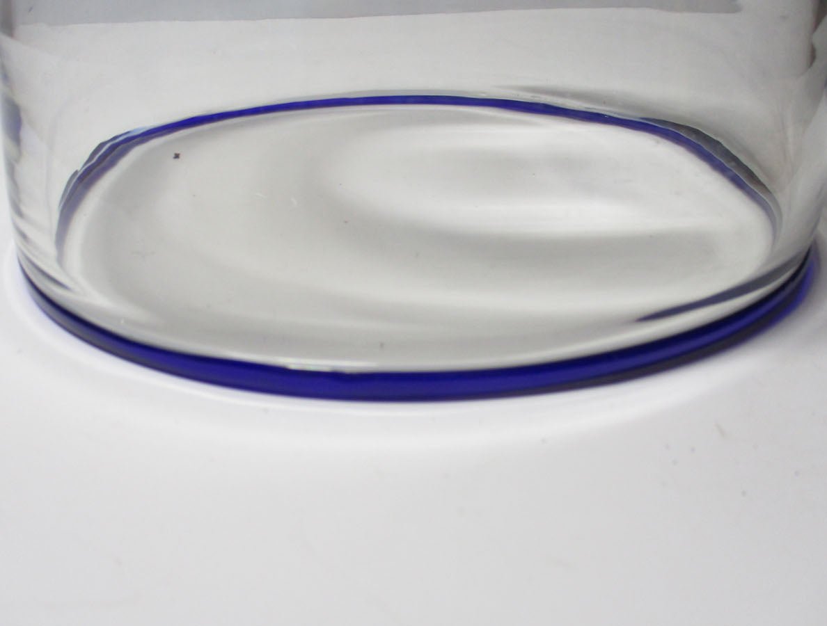 Americana Pittsburgh Glass Blue Applied Rim Pontil Bowl 19th Century Large 8 1/2" Diameter
