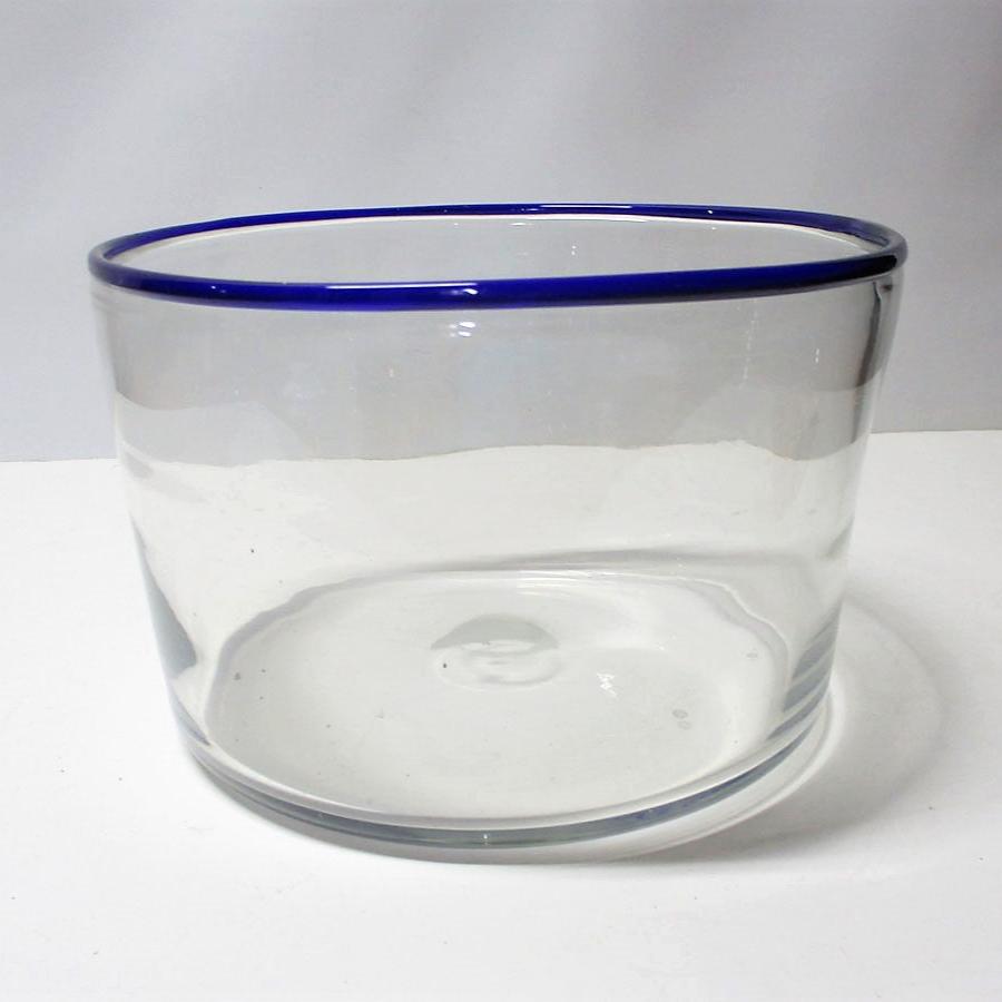 Americana Pittsburgh Glass Blue Applied Rim Pontil Bowl 19th Century Large 8 1/2" Diameter