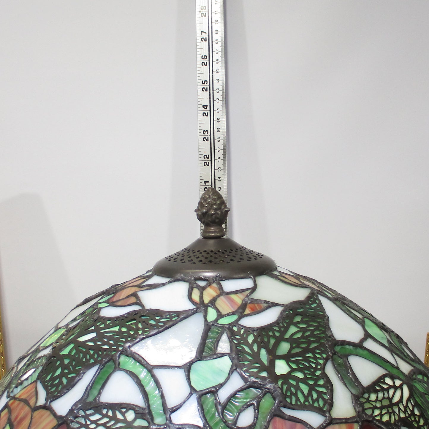 Poppy Leaded Stained Slag Glass Lamp on Cast Iron Gas Base
