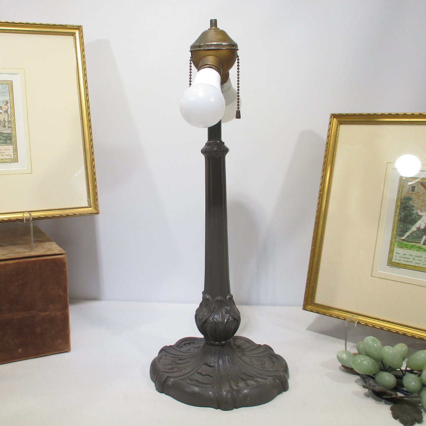 Poppy Leaded Stained Slag Glass Lamp on Cast Iron Gas Base