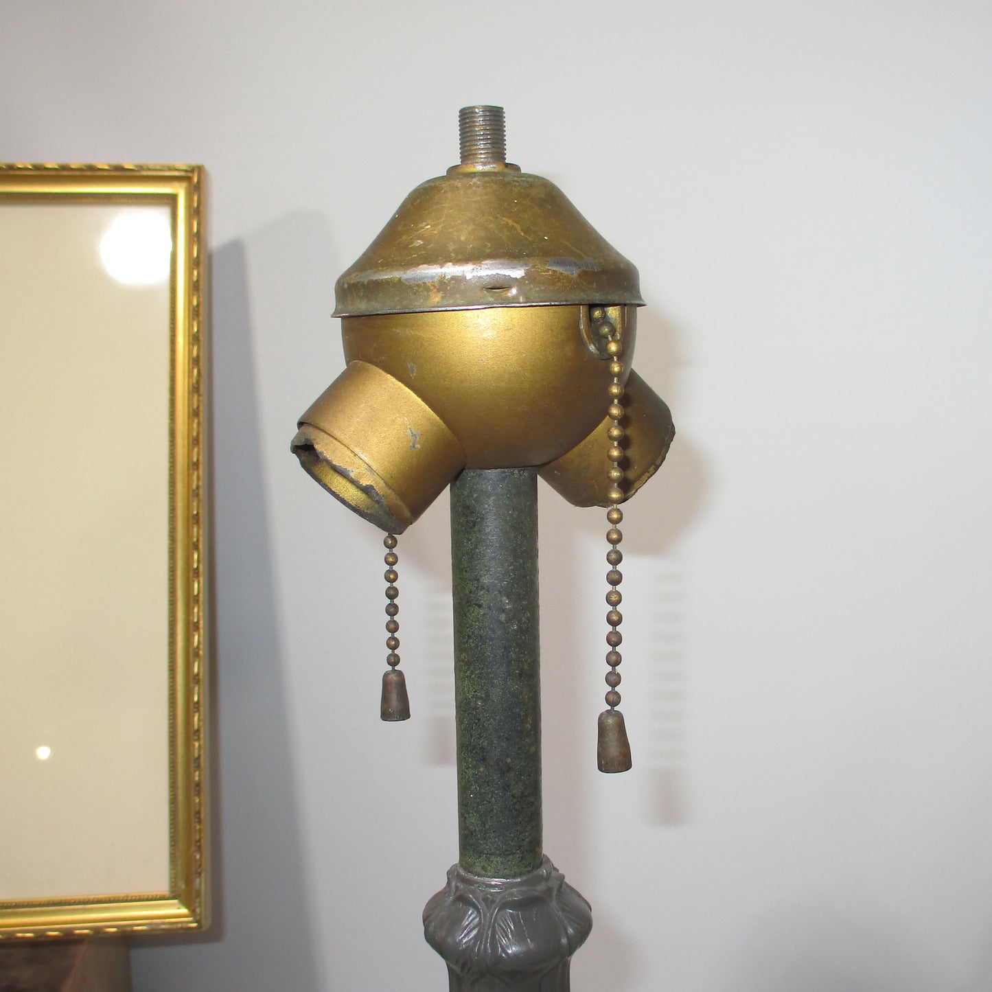 Poppy Leaded Stained Slag Glass Lamp on Cast Iron Gas Base