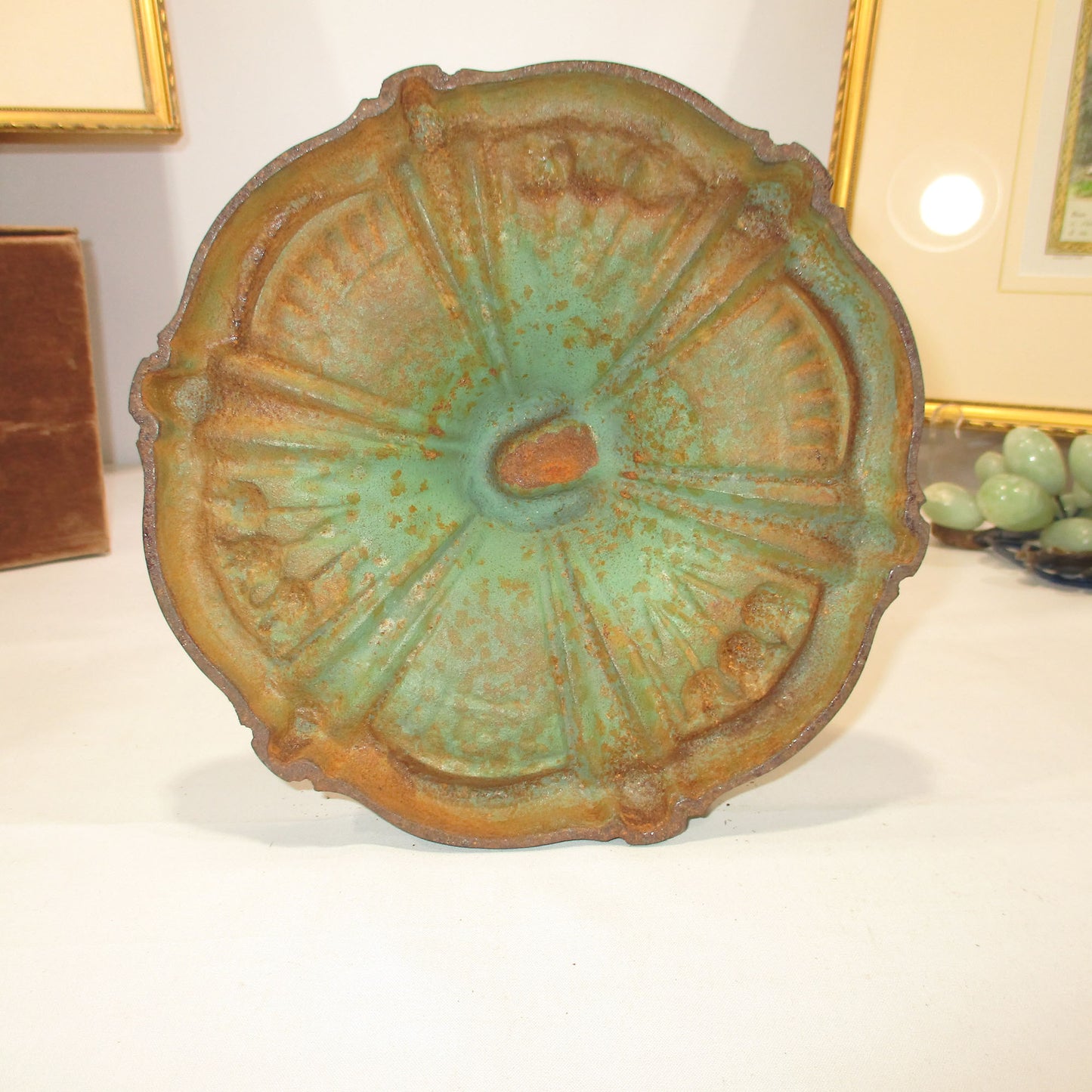 Poppy Leaded Stained Slag Glass Lamp on Cast Iron Gas Base