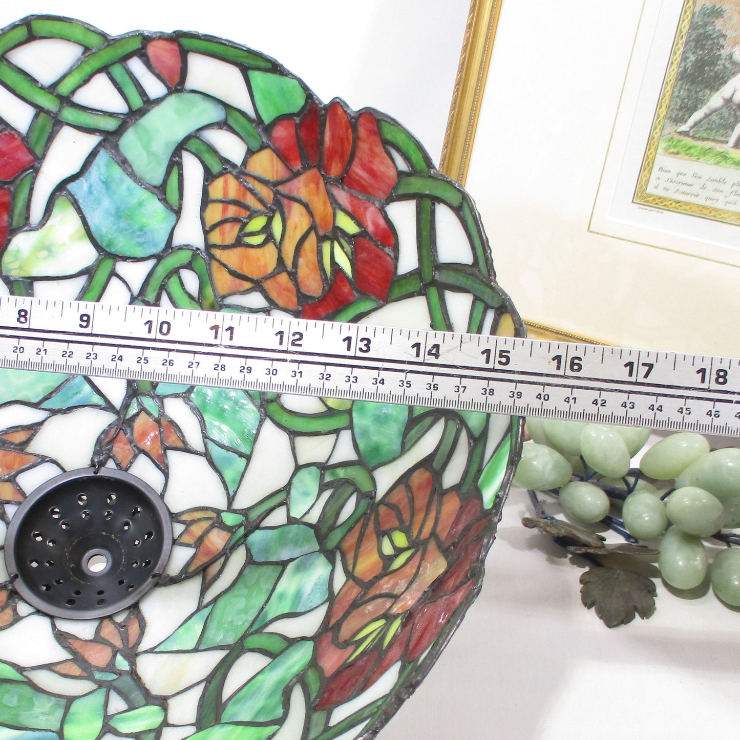 Poppy Leaded Stained Slag Glass Lamp on Cast Iron Gas Base
