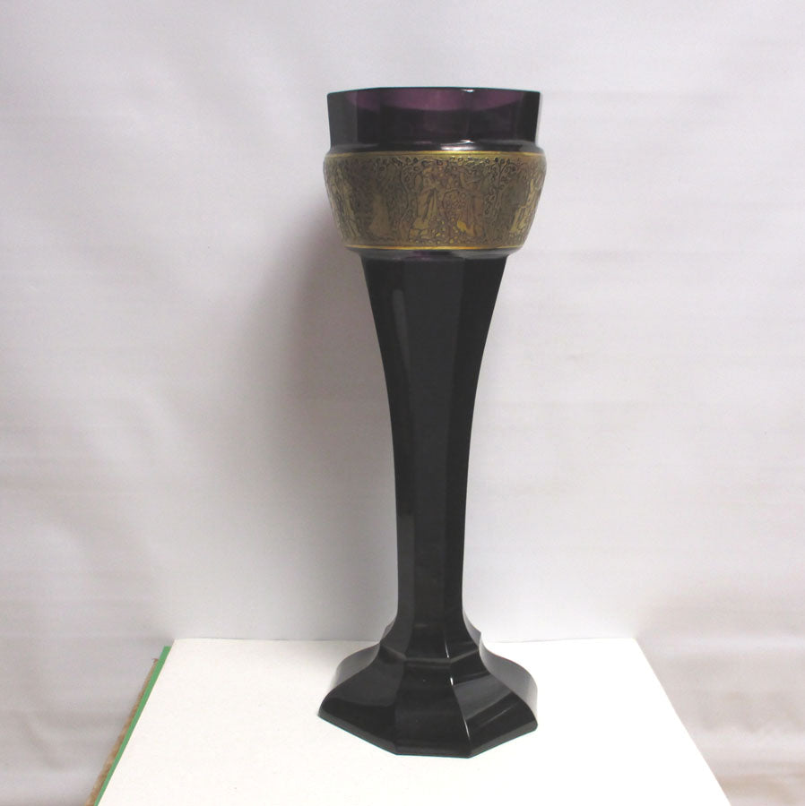 Huge 13" Moser Oroplastic Classical Frieze Amethyst Glass Vase