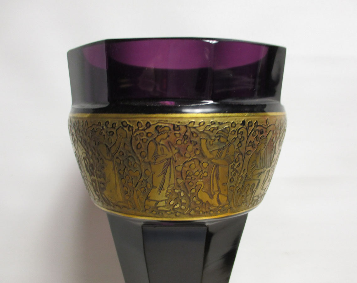 Huge 13" Moser Oroplastic Classical Frieze Amethyst Glass Vase