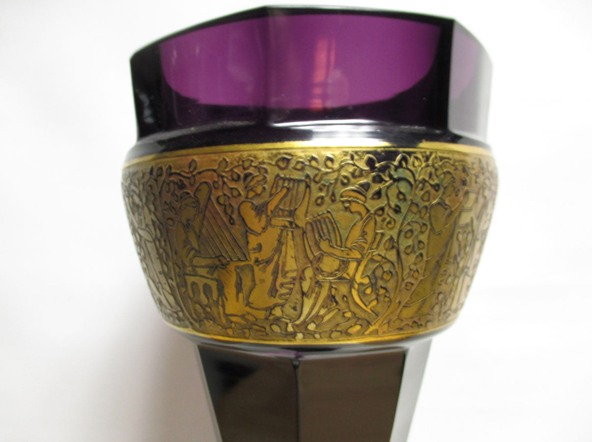 Huge 13" Moser Oroplastic Classical Frieze Amethyst Glass Vase
