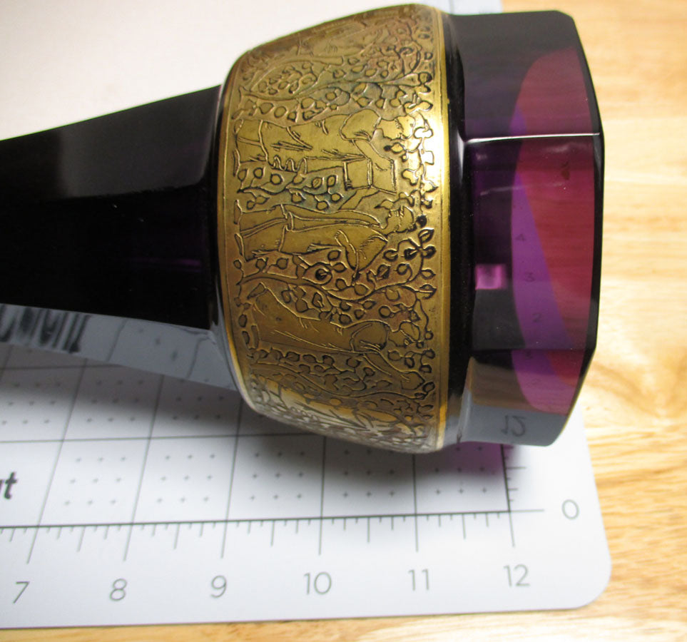 Huge 13" Moser Oroplastic Classical Frieze Amethyst Glass Vase