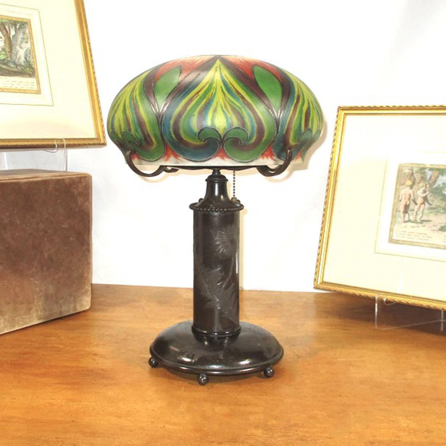 Pairpoint Reverse Painted Bronze Lamp Vienna Shade