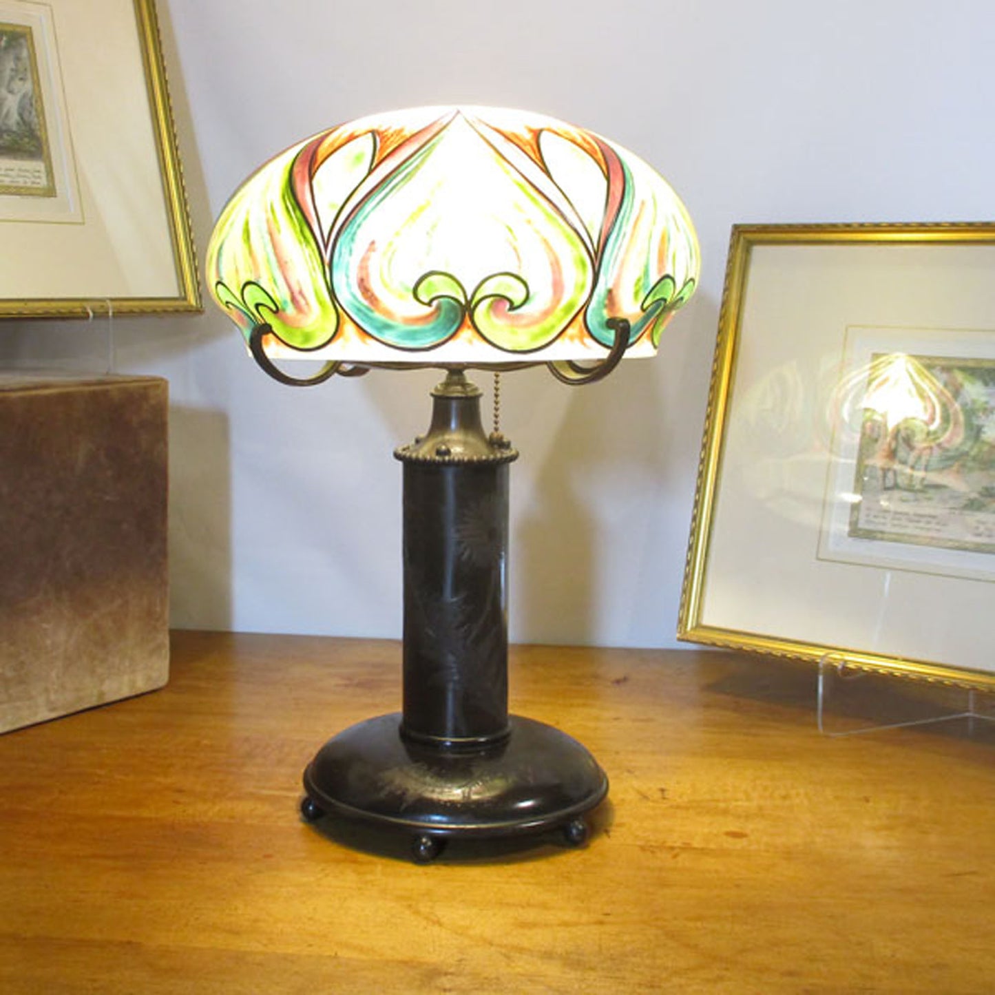 Pairpoint Reverse Painted Bronze Lamp Vienna Shade