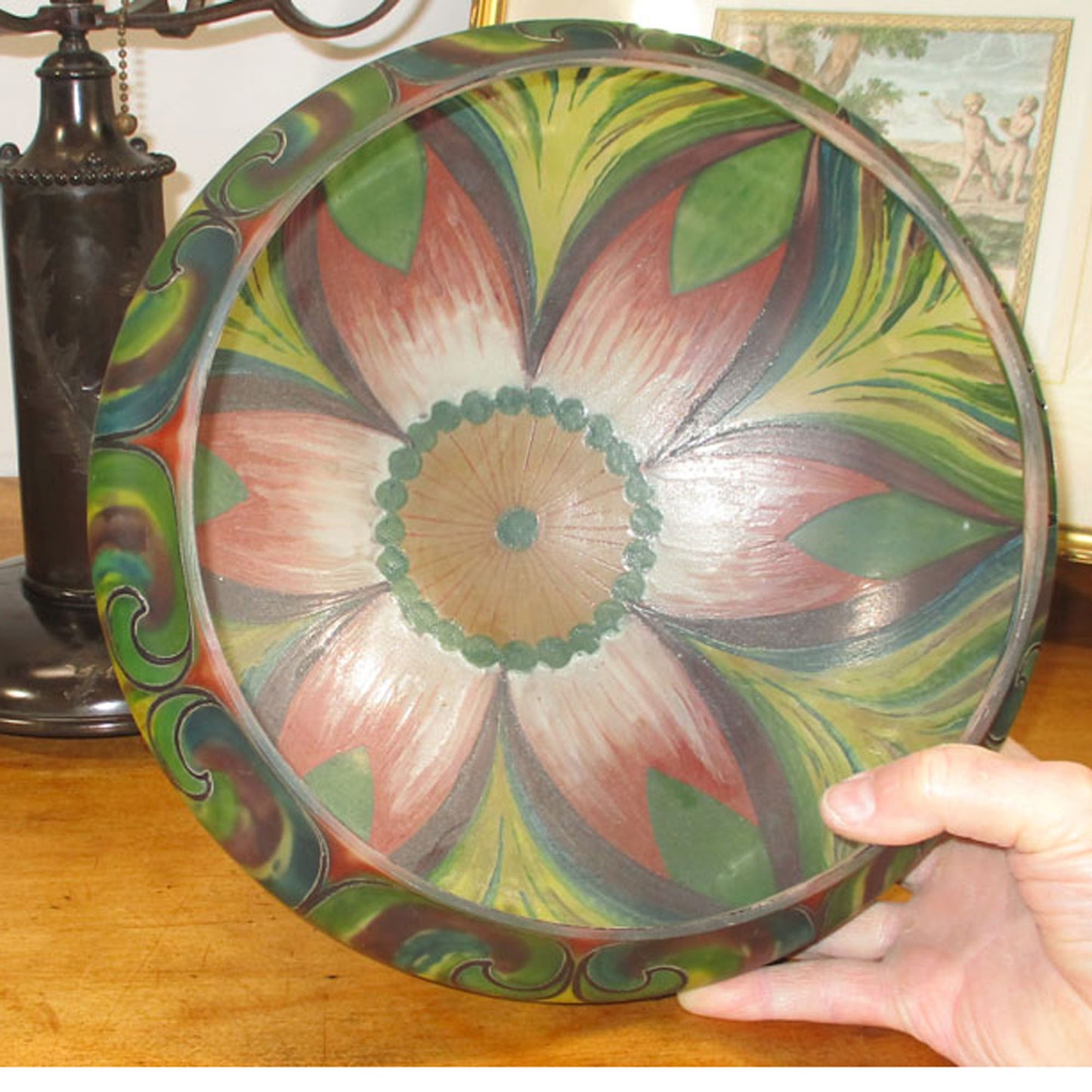 Pairpoint Reverse Painted Bronze Lamp Vienna Shade