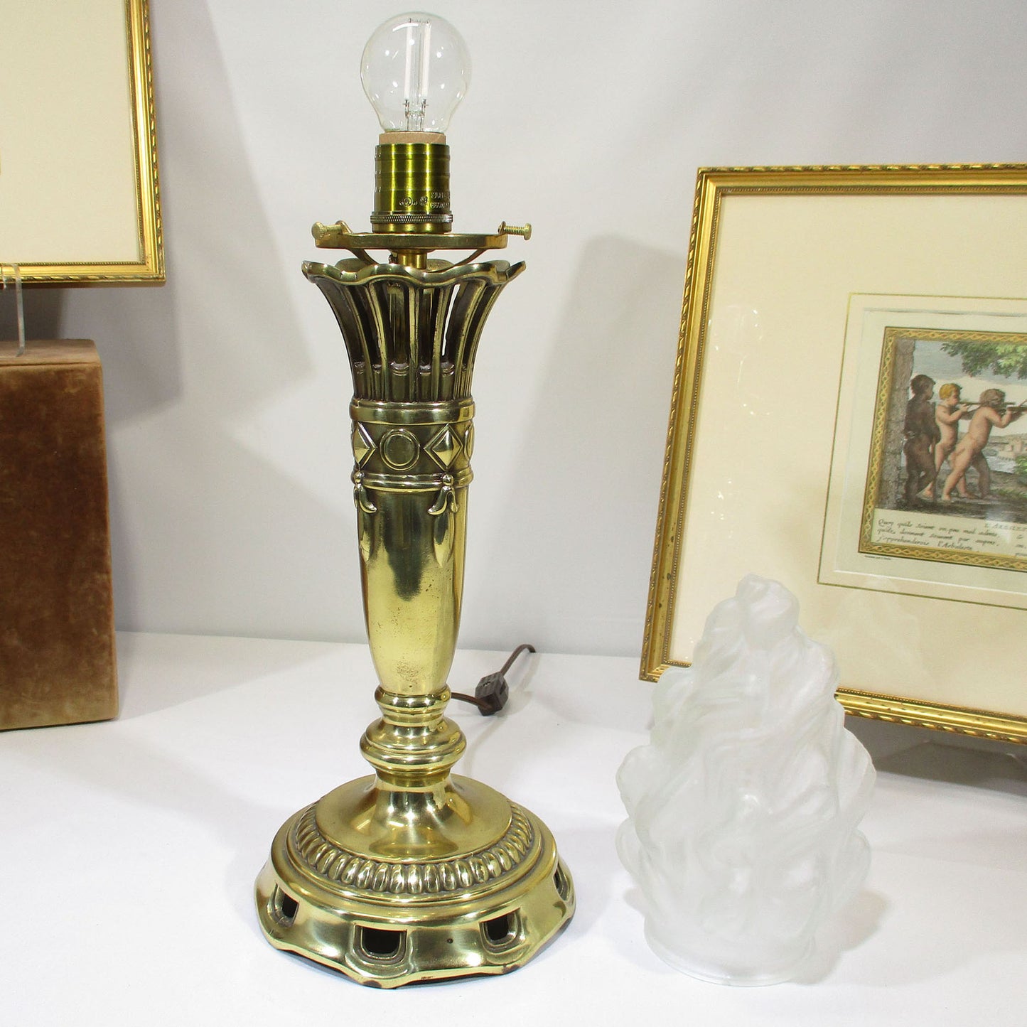 Solid Brass Berman Torchiere Table Lamp Flame Shade
