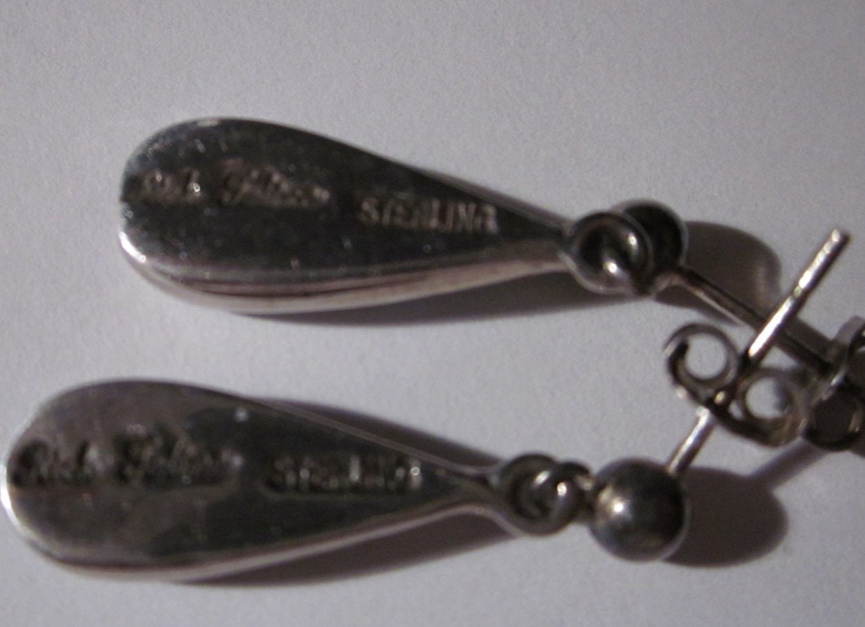 Gr 25 Sterling Silver and Opal Rick Tolino Navajo Inlaid Dangle Earrings