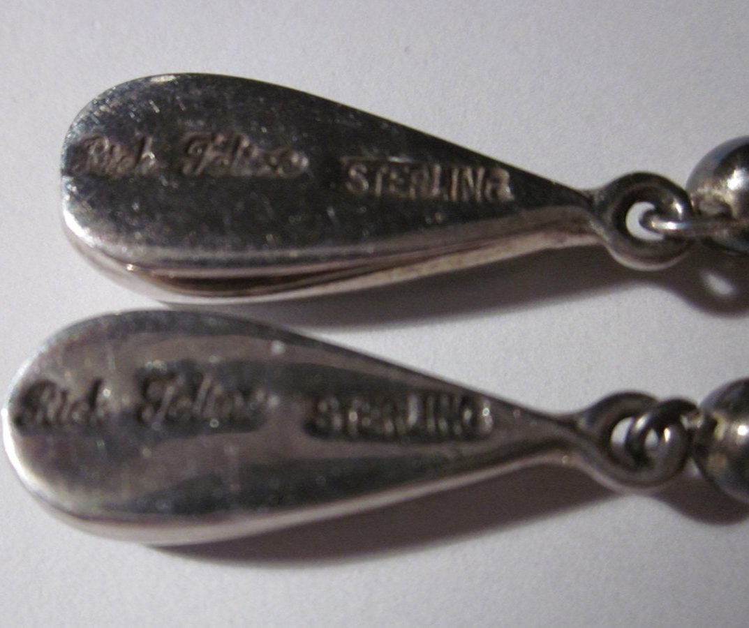 Gr 25 Sterling Silver and Opal Rick Tolino Navajo Inlaid Dangle Earrings