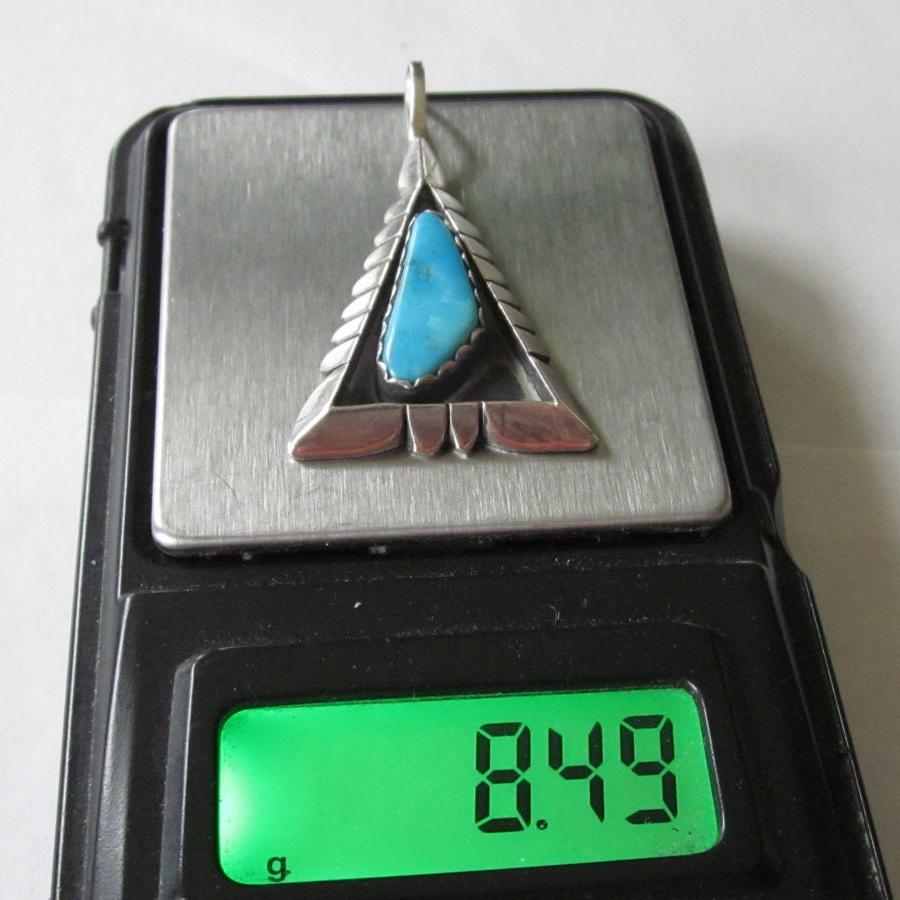 Gr 25 Signed Navajo Dennis Kalisteo Sterling Silver and Turquoise Picture Frame or Shadow Box Pendant