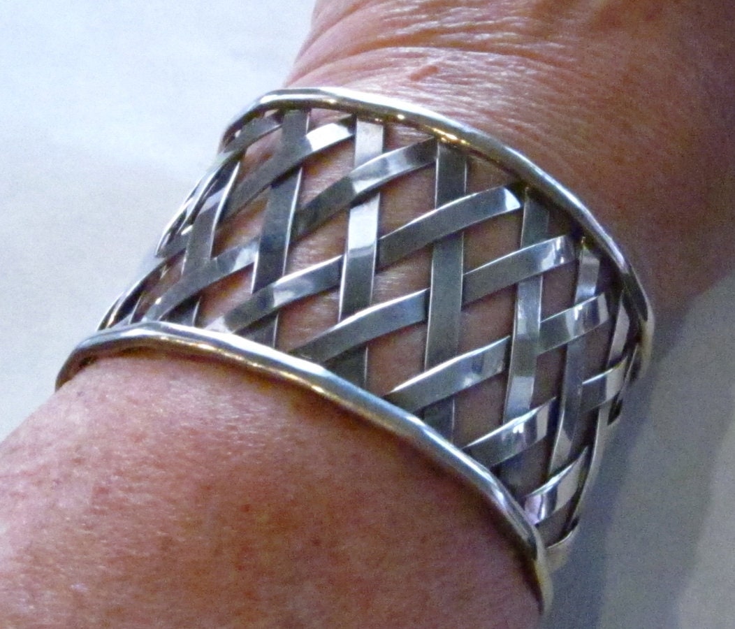 Gr 1 Heavy Sterling Silver Bangle Cuff Bracelet 2" Wide 52.75 Grams