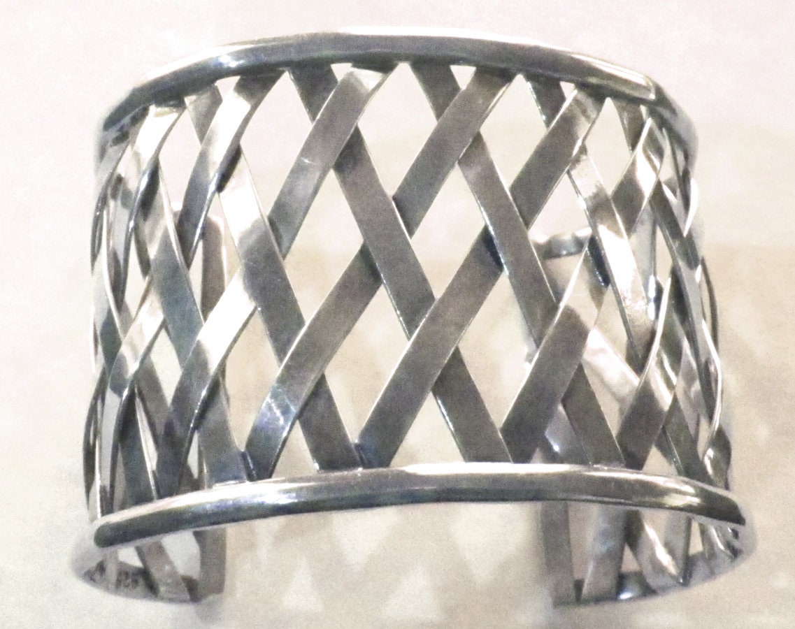 Gr 1 Heavy Sterling Silver Bangle Cuff Bracelet 2" Wide 52.75 Grams
