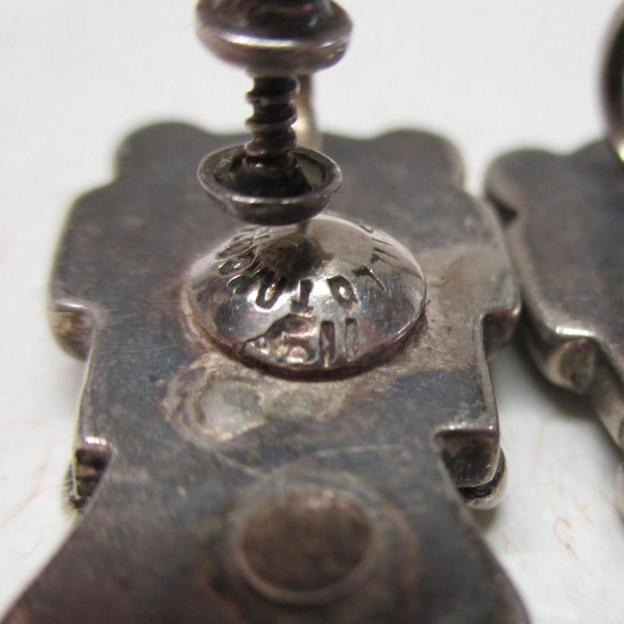 Gr 21 Taxco Los Castillo Mosaico Azteca Inlaid Sterling Silver Screw back earrings