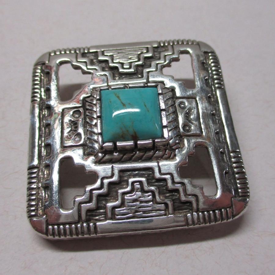 Southwestern Carol Felley Sterling Silver and Turquoise Pin