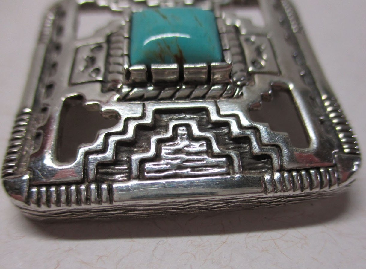 Gr 29 Southwestern Carol Felley Sterling Silver and Turquoise Pin