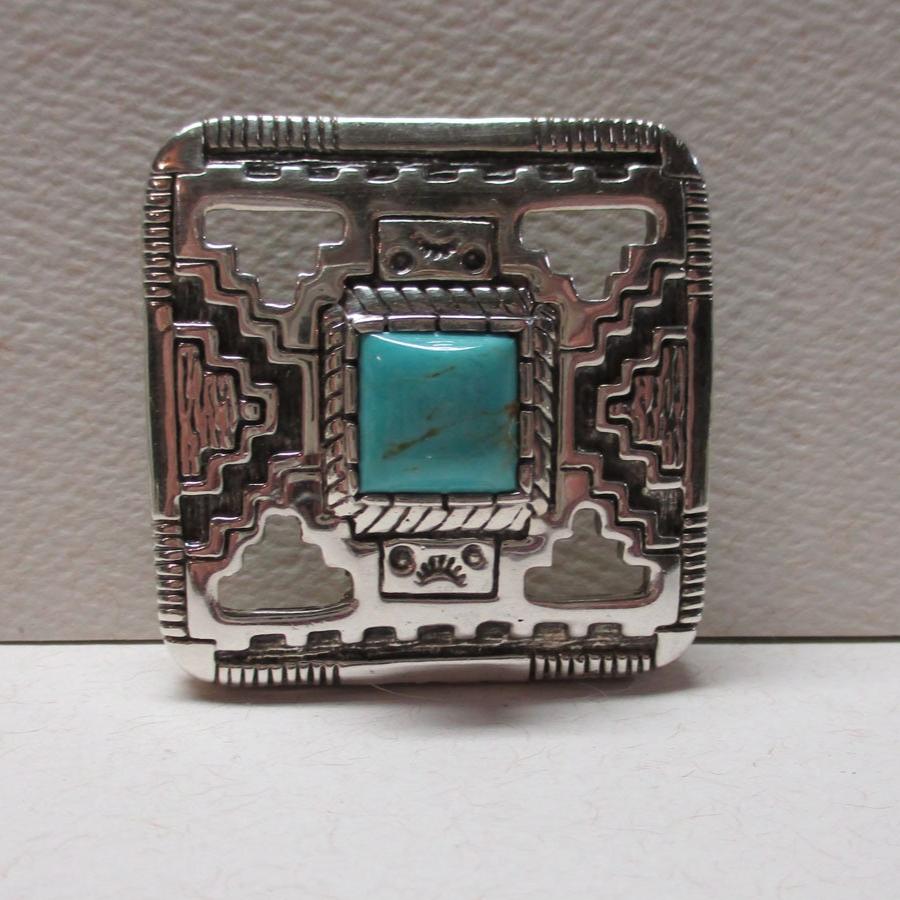 Gr 29 Southwestern Carol Felley Sterling Silver and Turquoise Pin