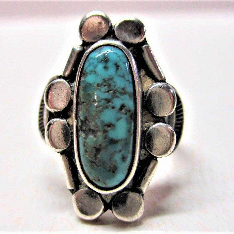 Gr 29 Native American Southwestern Old Pawn Sterling Silver Spiderweb Turquoise Ring