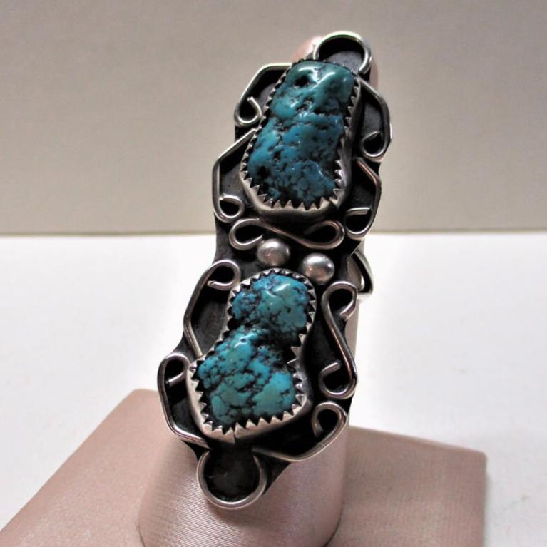 Gr 21 Vintage Navajo Sterling Silver and Turquoise Concho Ring Old Pawn Signed D
