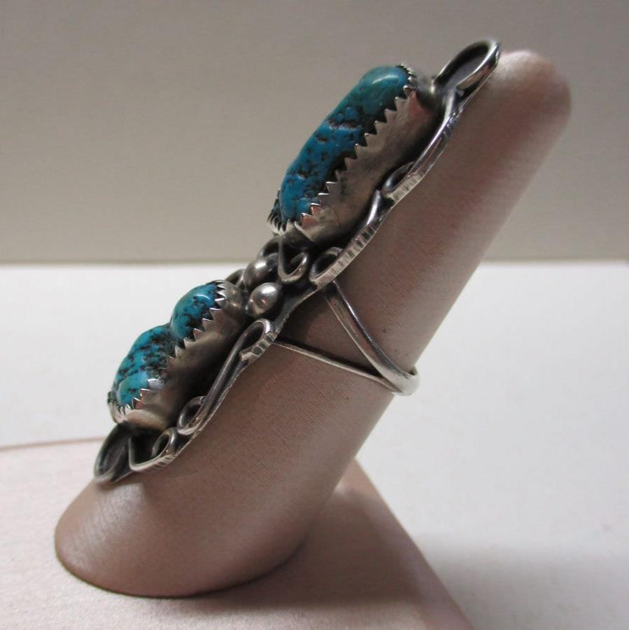 Gr 21 Vintage Navajo Sterling Silver and Turquoise Concho Ring Old Pawn Signed D