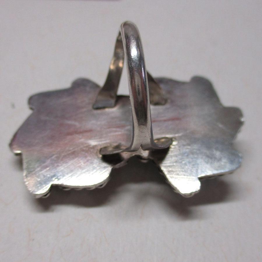 Gr 21 Vintage Navajo Sterling Silver, Mother of Pearl and Turquoise Concho Ring Old Pawn