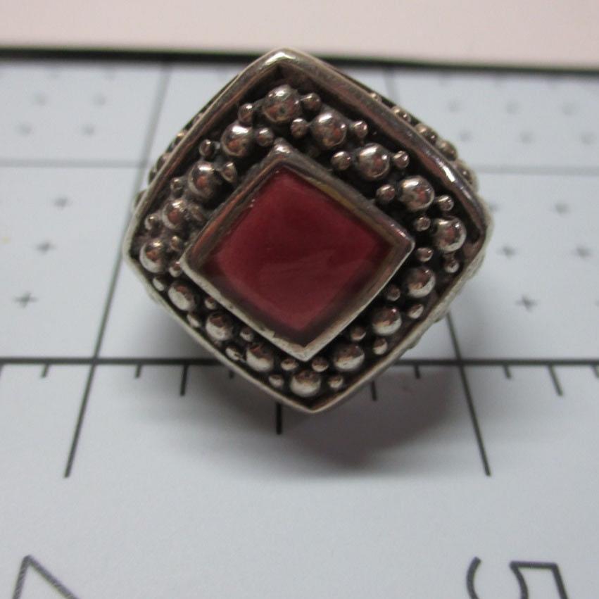 Gr 37 Sterling Silver and Carnelian Granulated Pebble Ring Size 7