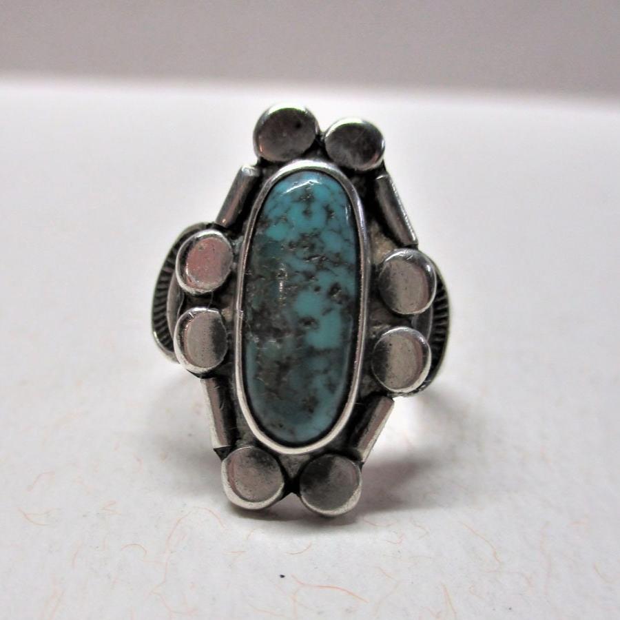 Gr 29 Native American Southwestern Old Pawn Sterling Silver Spiderweb Turquoise Ring