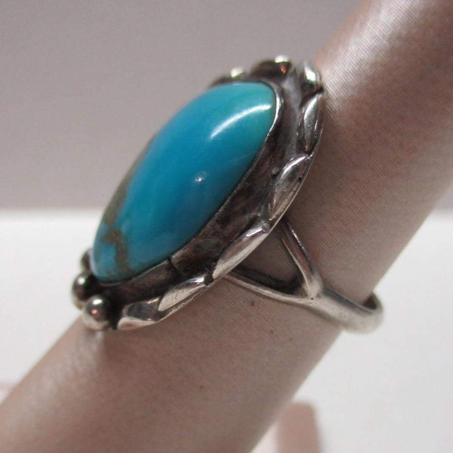 Gr 29 Navajo Native American Southwestern Old Pawn Sterling Silver Quartz Turquoise Ring