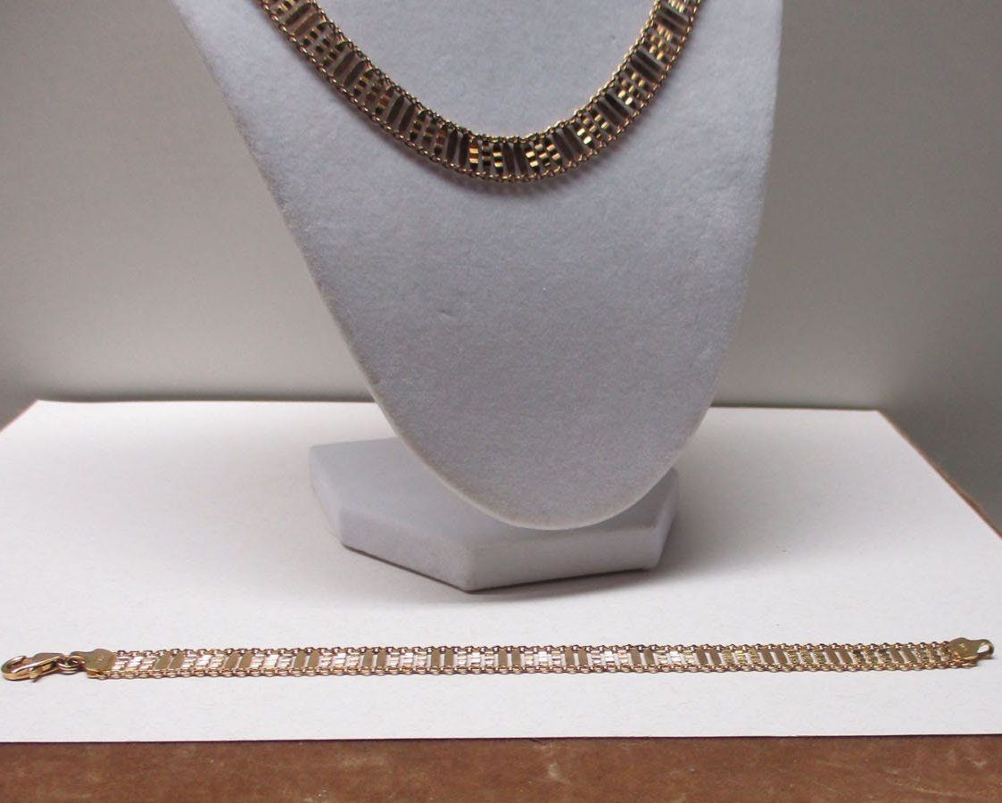 Gr 48 Sterling Silver Vermeil Woven Necklace and Bracelet Set Galt's Washington DC
