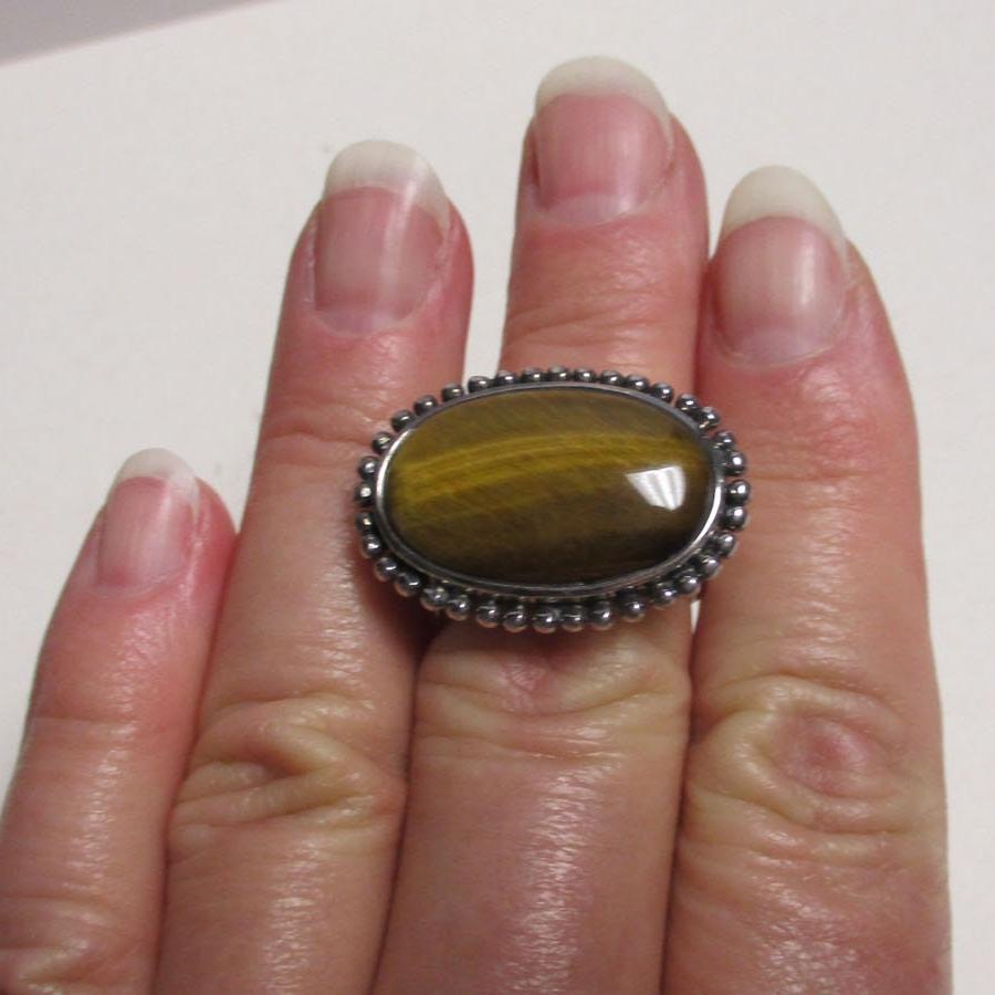 Gr 51 Sterling Silver Tiger Eye Statement Ring East West Setting - Massive